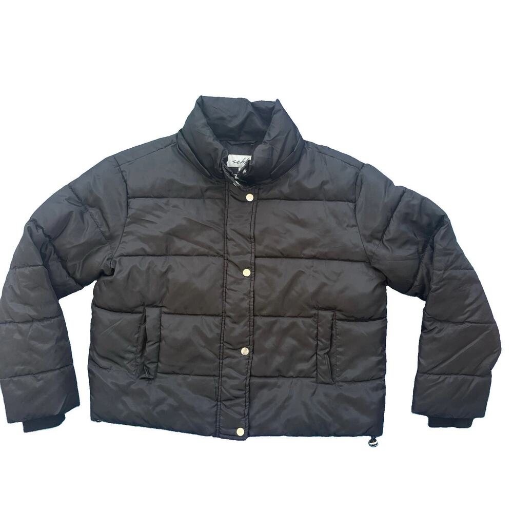 Sebby Medium Black Puffer Jacket Warm Women’s FLAW Pocket